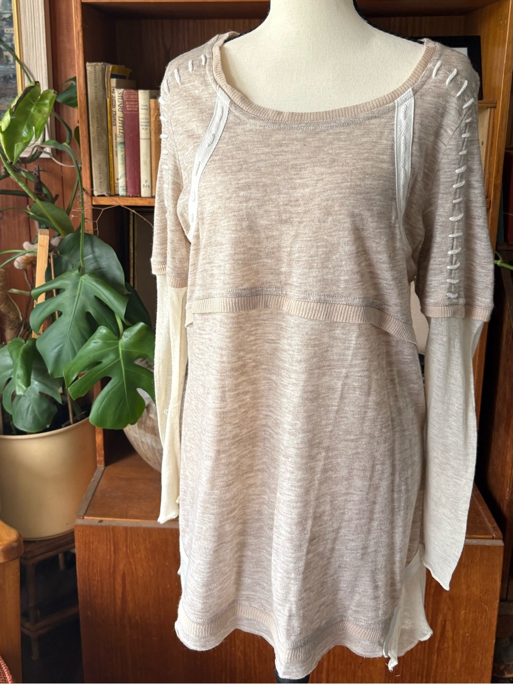 Y2K Vintage Artsy Mixed Texture Long Sleeve Top L